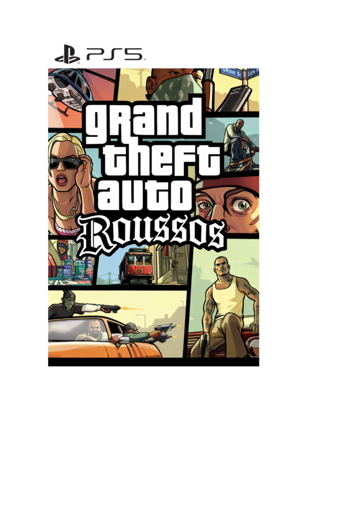 Εξώφυλο παιχνιδιού (Grand Theft Roussos),κυκλοφόρισε το 2026 για την πλατφόρμα Playstation 5